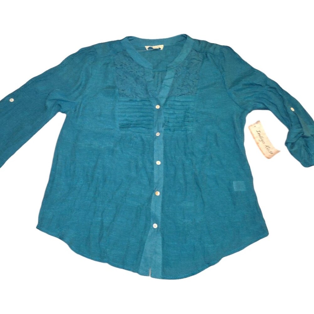 Women's Large Green Blouse - New with Tags - Long Sleeve - Airy, Comfy, & Lightw